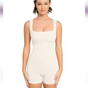 HeyShape Shapewear Square Neck Short Slimming Jumpsuit White Women's Size Small